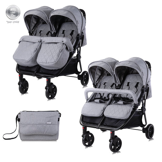 Lorelli DUO Twins Stroller with Footmuff & Bag
